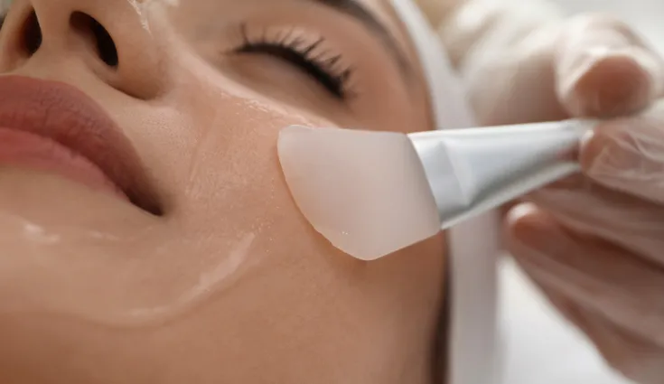 close up image of a facial product being applied via brush