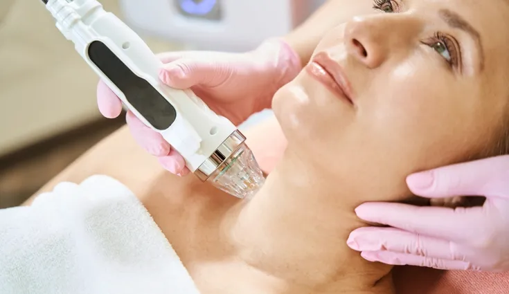 A woman receives a microneedling treatment